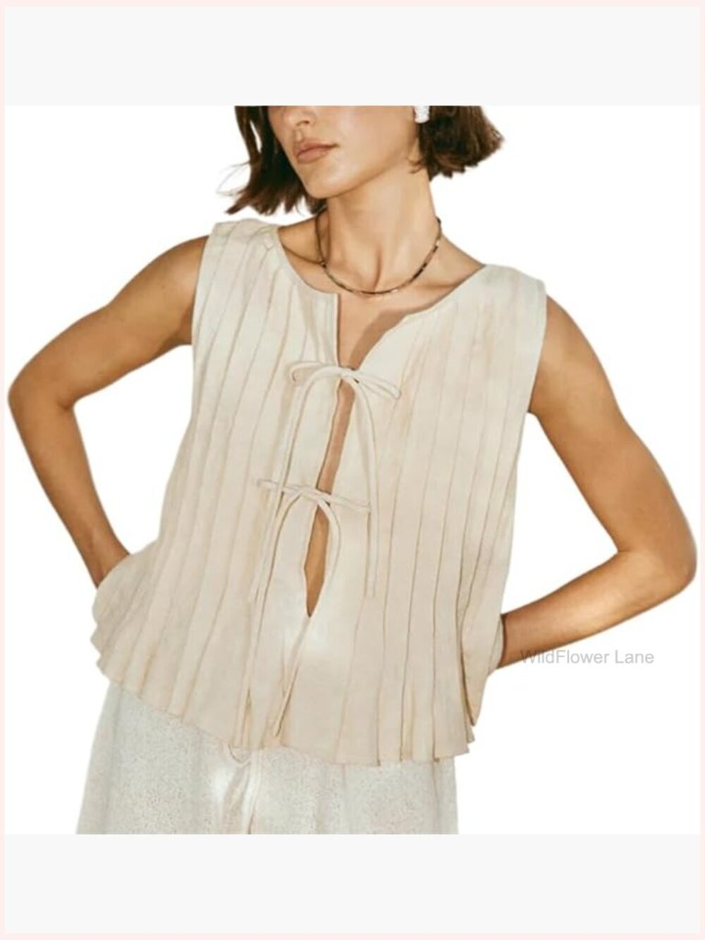 Linen Bow Front Tank Top Sleeveless Peplum Babydoll Tunic Blouse Cute Aesthetic